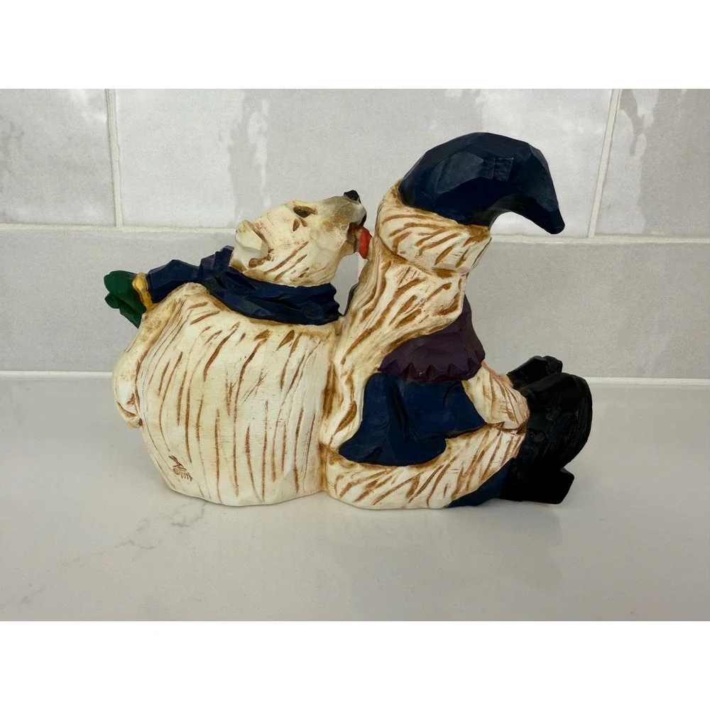 David Frykman Figurine Polar Bear Kissing Santa 1997 DF1063 Blue White Folk Art
